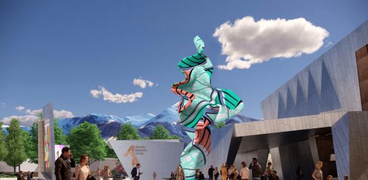 Museum of Arts di Almaty: l’arte contemporanea nel cuore dell’Asia Visualisation of Yinka Shonibare CBE, Wind Sculpture (TG) II, 2024 and the Almaty Museum of Arts East Entrance. Visual render by Chapman Taylor. © Yinka Shonibare CBE.