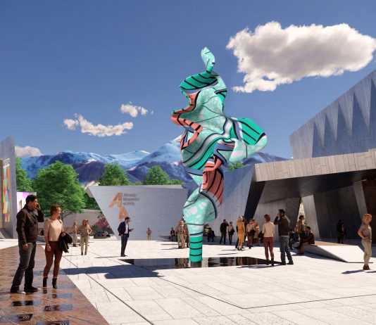 Museum of Arts di Almaty: l’arte contemporanea nel cuore dell’Asia Visualisation of Yinka Shonibare CBE, Wind Sculpture (TG) II, 2024 and the Almaty Museum of Arts East Entrance. Visual render by Chapman Taylor. © Yinka Shonibare CBE.