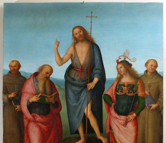 San Francesco, tra Cimabue e Perugino: l’iconografia sacra in mostra a Roma Pietro Vannucci detto Perugino, San Giovanni Battista tra i santi Francesco d’Assisi, Girolamo, Sebastiano e Antonio da Padova (Pala dei Cinque Santi), 1510-1512 circa, olio su tavola, Perugia, Galleria Nazionale dell'Umbria
