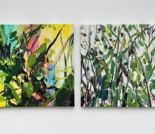 Mutaz Elemam, nel mondo interiore della pittura: la mostra alla Shazar Gallery di Napoli Mutaz Elemam, Contemporary Forest, acrilici su tela, dimensioni varie, veduta della mostra, Shazar Gallery, Napoli, 2025, courtesy l'artista e Shazar Gallery. photo Danilo Donzelli