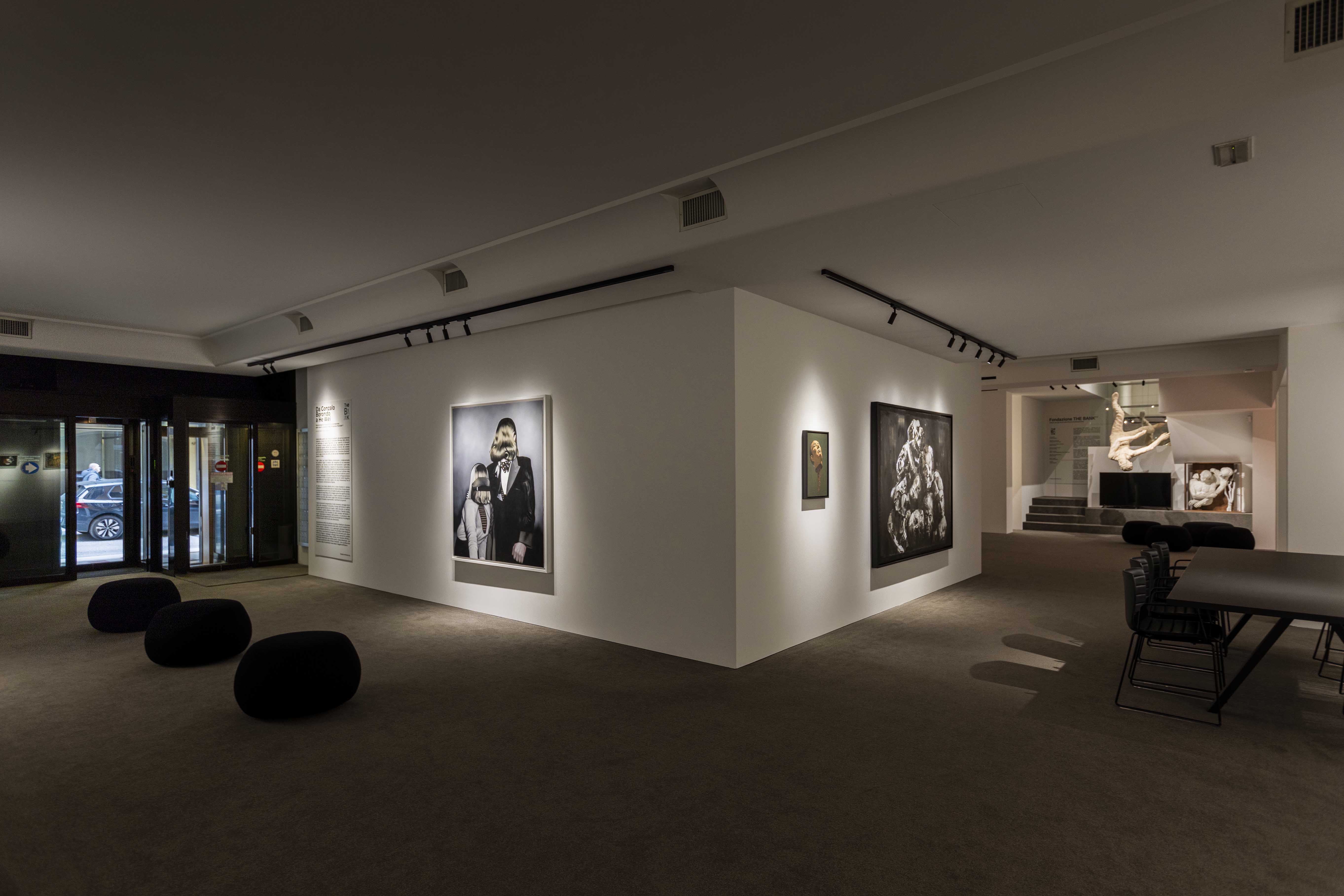 Veduta della mostra Da Gonzalo Borondo a He Wei, Fondazione THE BANK ETS, Bassano del Grappa, 2025. Ph. Tommy ilai & Camilla M.