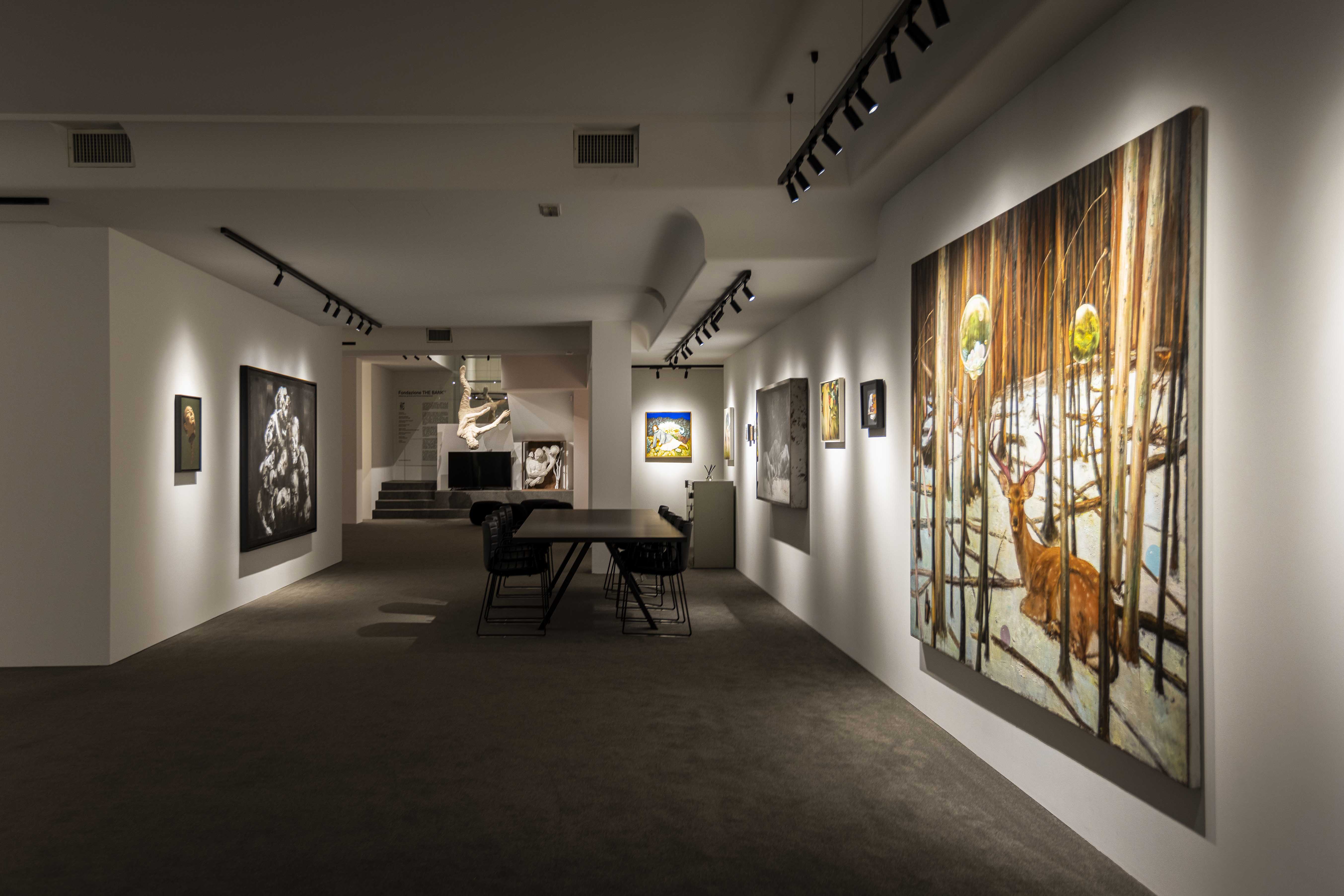 Veduta della mostra Da Gonzalo Borondo a He Wei, Fondazione THE BANK ETS, Bassano del Grappa, 2025. Ph. Tommy ilai & Camilla M.