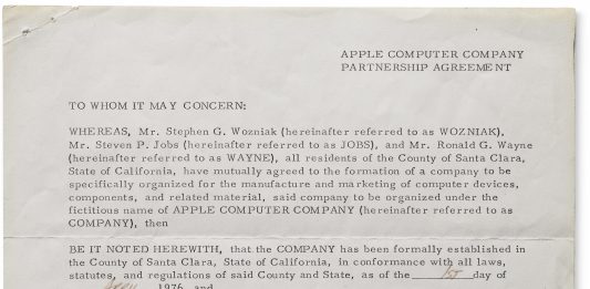 Il giorno in cui nacque Apple: il contratto originale va all’asta da Christie’s APPLE ASTA