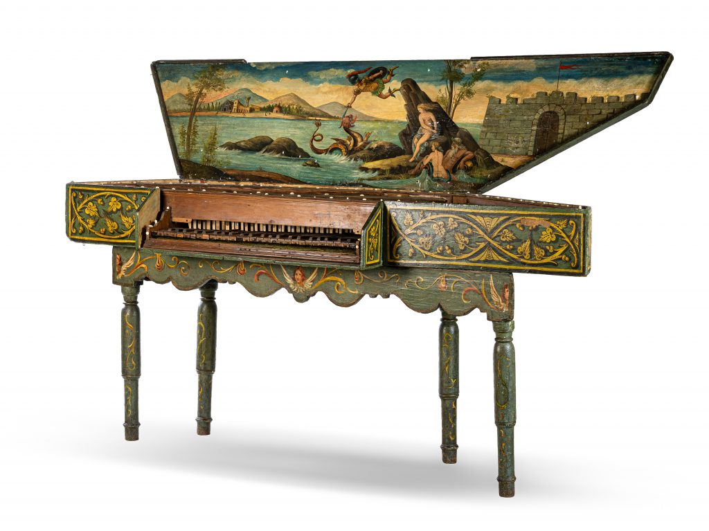 Venetian polygonal spinet decorated with Poseidon and Andromeda