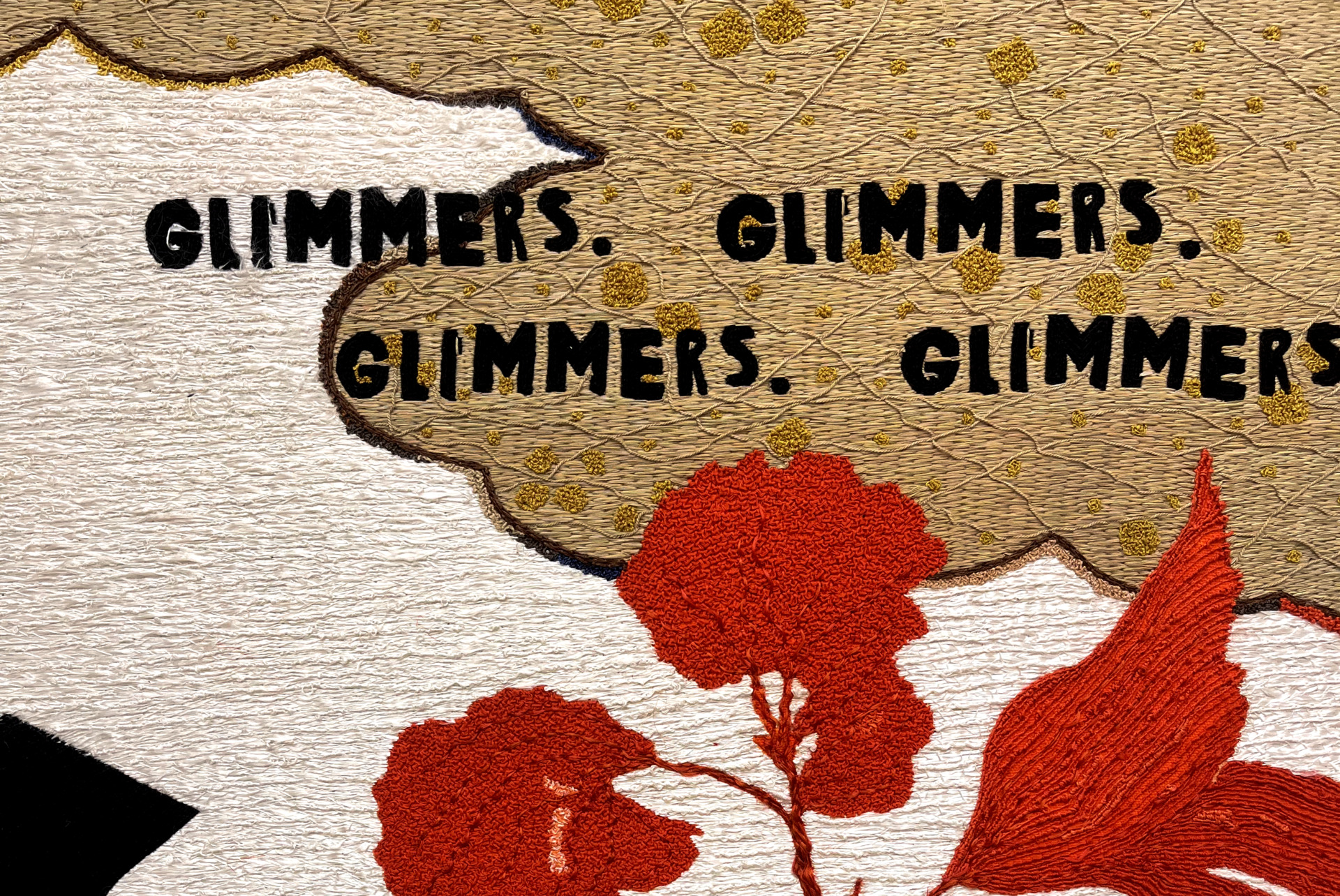 Marinella Senatore, The Theater of Commons, 2025 (detail). Embroidered tapestry (100x150cm).