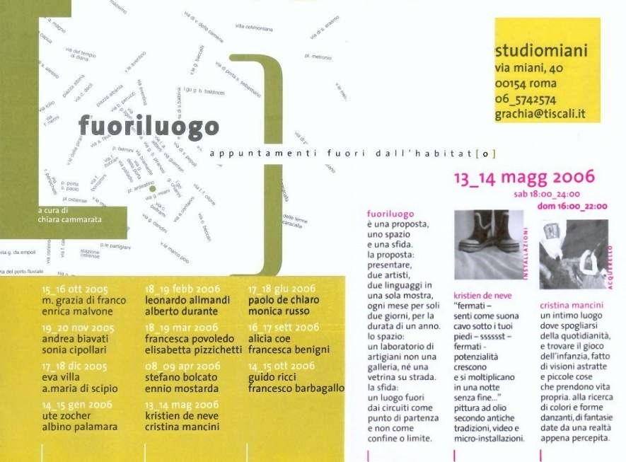 fuoriluogo – Kristien De Neve / Cristina Mancinihttps://www.exibart.com/repository/media/eventi/2005/10/fuoriluogo-8211-kristien-de-neve-cristina-mancini.jpg