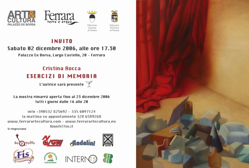 Cristina Rocca – Esercizi di memoriahttps://www.exibart.com/repository/media/eventi/2006/12/cristina-rocca-8211-esercizi-di-memoria.jpg