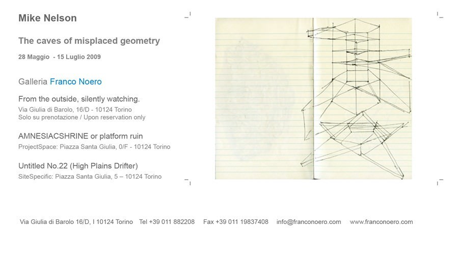 Mike Nelson – The caves of misplaced geometry. From the outside, silently watchinghttps://www.exibart.com/repository/media/eventi/2008/10/mike-nelson-8211-the-caves-of-misplaced-geometry.-from-the-outside-silently-watching.jpg