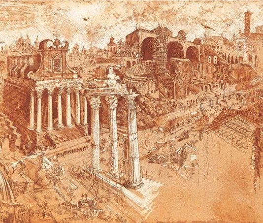 Niké Arrighi Borghese – 360 GRADI. Acquaforte panoramica di Roma