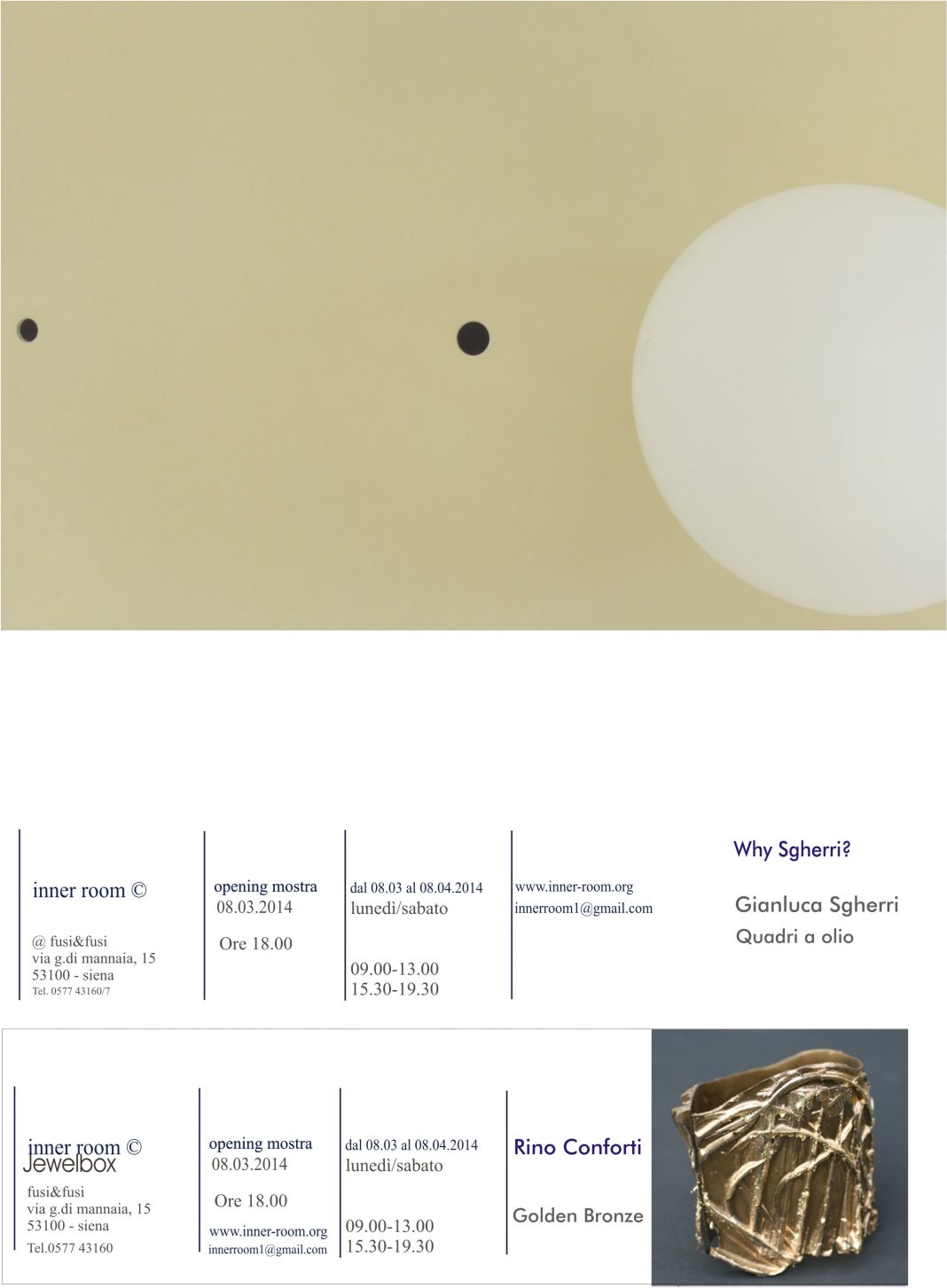 Gianluca Sgherri – Why Sgherri? jewelbox / Rino Conforti – Golden Bronzehttps://www.exibart.com/repository/media/eventi/2014/03/gianluca-sgherri-8211-why-sgherri-jewelbox-rino-conforti-8211-golden-bronze-1068x1453.jpg