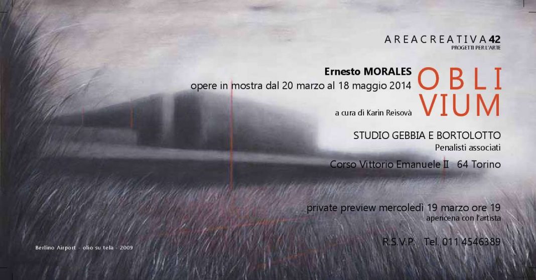 Oblivium –  Ernesto Morales
Areacreativa42 – Studio Legale Gebbia Bortolotto Torinohttps://www.exibart.com/repository/media/eventi/2014/03/oblivium-8211-ernesto-morales-areacreativa42-8211-studio-legale-gebbia-bortolotto-torino-1068x558.jpg