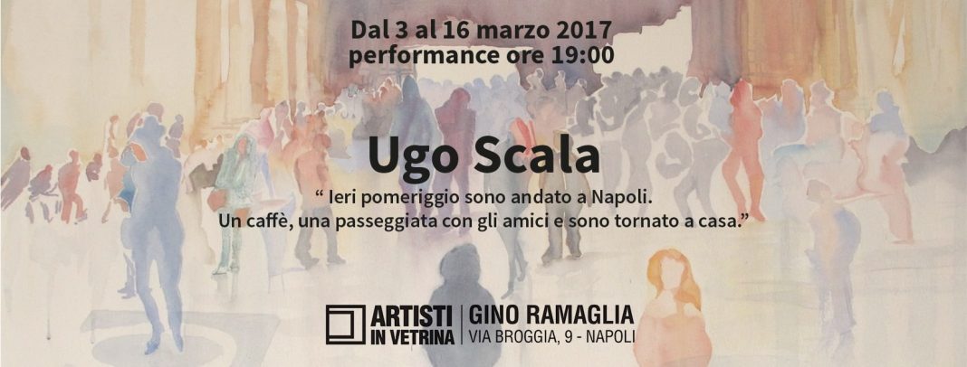 Ugo Scala –  Ieri pomeriggio sono andato a Napoli.
Un caffè, una passeggiata con gli amici e sono tornato a casa.https://www.exibart.com/repository/media/eventi/2017/03/ugo-scala-8211-ieri-pomeriggio-sono-andato-a-napoli.-un-caffè-una-passeggiata-con-gli-amici-e-sono-tornato-a-casa-1068x406.jpg