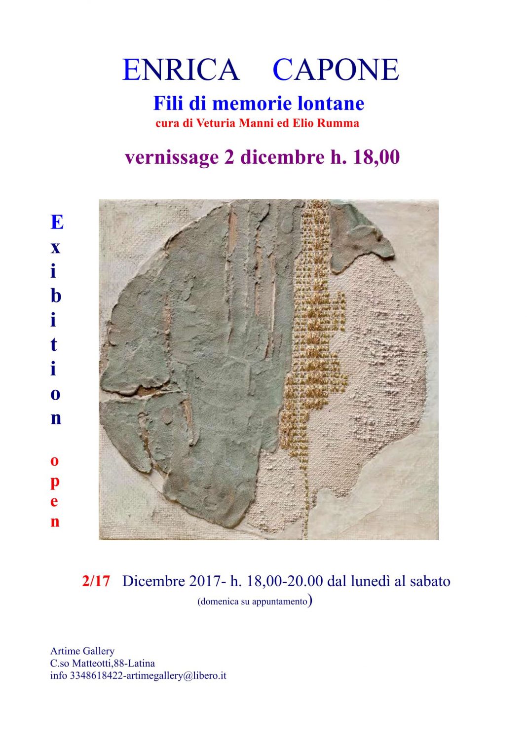 Enrica Capone – Fili di memorie lontanehttps://www.exibart.com/repository/media/eventi/2017/11/enrica-capone-8211-fili-di-memorie-lontane-1068x1510.jpg