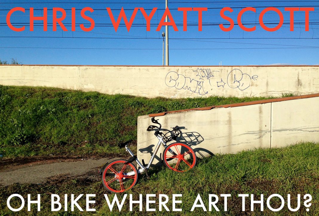 Chris Wyatt Scott –  Oh Bike, Where Art Thou?https://www.exibart.com/repository/media/eventi/2018/03/chris-wyatt-scott-8211-oh-bike-where-art-thou-1068x722.jpg