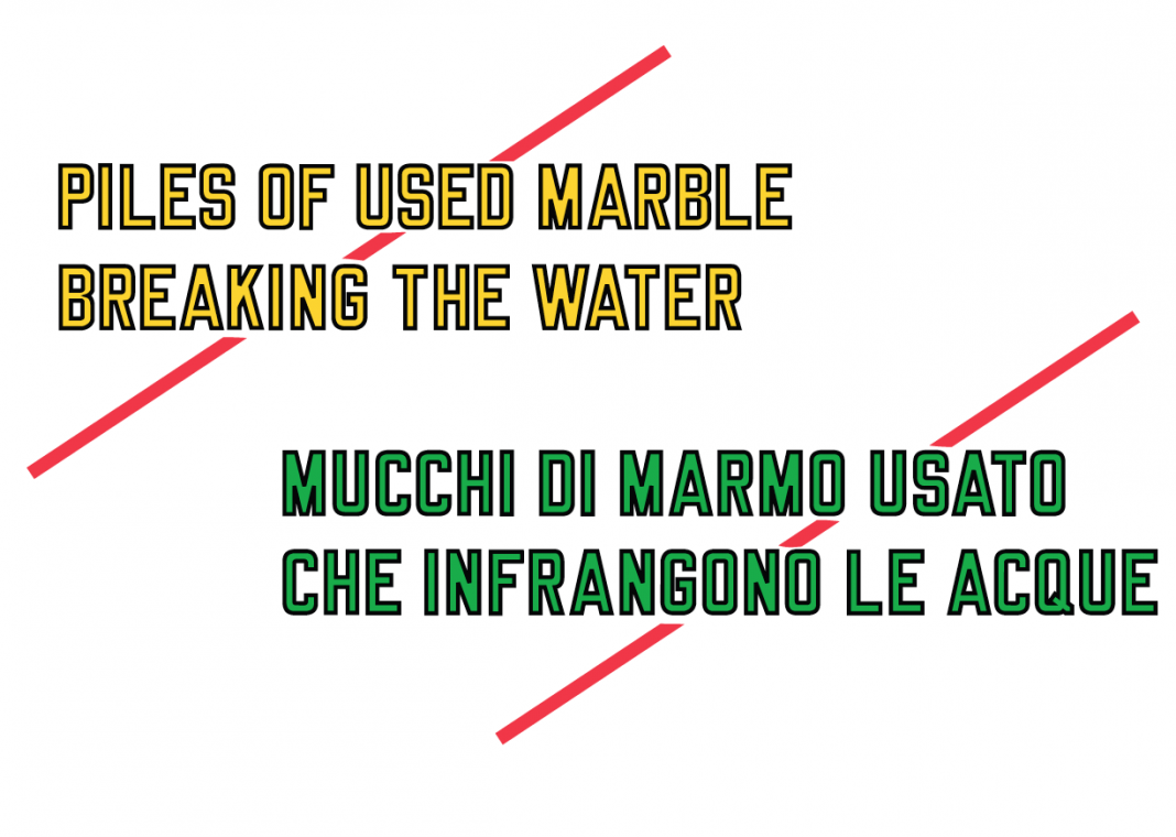 Lawrence Weiner – Piles of used marble breaking the waterhttps://www.exibart.com/repository/media/eventi/2018/10/lawrence-weiner-8211-piles-of-used-marble-breaking-the-water-1068x760.png