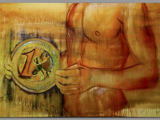 REGOLA NUMERO UNO(allegoria dell'Euro)(2010)
acrilico su tela 80 x 120
