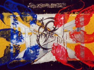 “Tribal in the Night”
Acrylic - graphite - ink application on separate sheets of paper cut, burned and resinated
89x51
2000
