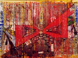 "Jolly Joker Love"
Acrylic - ink - applications mock up on canvas
70x100
1999
