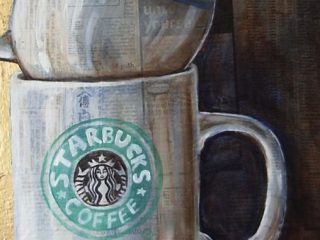 tea and coffee, 2006 foglia d'oro giornali e oro su tavola - cm 60x30