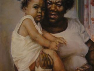 donna con bambino- olio su tela-30x40