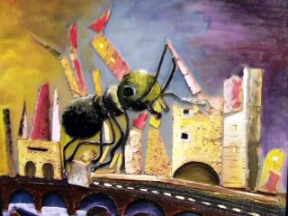 Titolo  : La Formica Gigante.
Tecnica : acrilici e collage con sughero.
Misure  : 50x50  - Anno : 2005