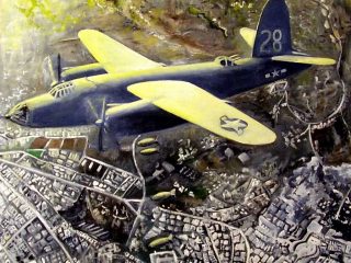 Titolo  : 1943, BOMBARDIERI USA SU ROMA
Tecnica : Olio su tela
Misure  : 67x73 - Anno : 2006