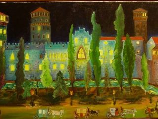 Titolo  : FESTA AL CASTELLO
Tecnica : Acrilici su tela
Misure  : 60x120 -  Anno : 2005