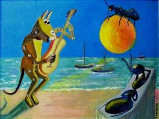 Titolo  : Serenata alla formica innamorata.
Tecnica : Olio su tavola compensato.
Misure  : 30x40  - Anno : 2009