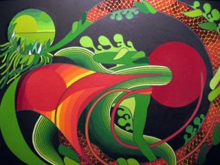 Un esempio della mia pittura e del mio mondo interiore. Tela 40 x 50, smalti inglesi,mano libera.