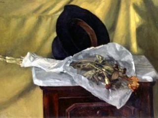 Cappello e fiori secchi Olio su tavola
70x45 1988
