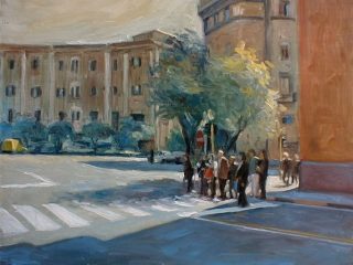 Piazza San Benedetto olio su compensato)