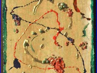 "Golden Caos" Tecnica mista 20x 40 su marmo traverino grezzo con cristalli e polveri metalliche