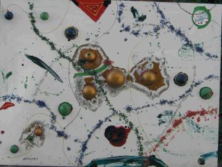 "Sistemi" Tecnica mista 60x80 su masonite con cristalli di quarzo e polveri metalliche 