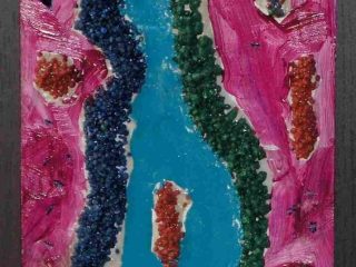 "Red Sea" Tecnica mista 20x 40 su marmo travertino grezzo con cristalli e polveri metalliche