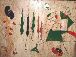 Senza Titolo Tecnica Mista 60x80 su  marmo Travertino lavorato