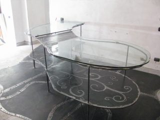 TAVOLO CRISTALLO E PAVIMENTO IRONART