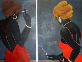 "l'attesa" dittico totale 110x70 acrilico su tela