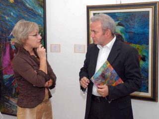 vernice della mostra dedicata a Gianni Dova con assessore alla cultura di Cesena prof. Gualdi