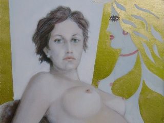 Selene, olio e lamina d'oro su tela, cm. 50 x 60, 2007