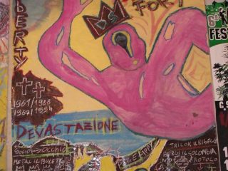 devastazione sociale...110x60 tempera pastelli a olio acrilico anno 2003 collezione privata MOSTACCI IVAN