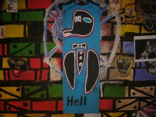hell..pannello in legno 40x90 acrilico tempera pastelli a olio anno 2005