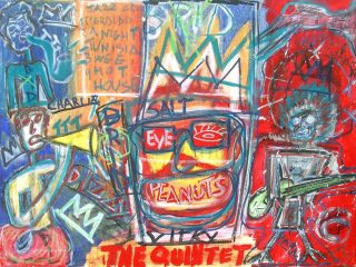 THE QUINTET....DEDECATO AL BEPOP A PARKER E DIZZY..TELA 70X50 ACRILICO TEMPERA PASTELLI A OLIO ANNO 2001....