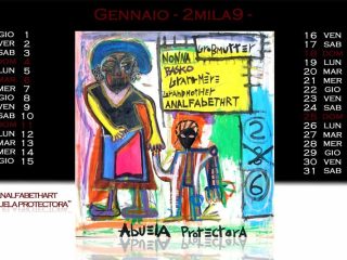 ABUELA PROTECTORA, nonna basko...la storia il ricordo e il sentimento che basko prova per la nonna andata in altra vita...tela 100x90.. acrilico pastelli a olio tempera anno 2007..nuovo basko calendario 2009...