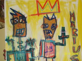 autoritratto...basko piu' madriuska...con amore basko..acrilico tempera pastelli a olio..100x50 pannello in carta compressa  anno2007 COLLEZIONE PRIVATA DANIELA D'ASCENZO