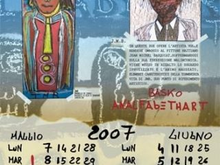 basko calendario2007 maggio giugno basquiat collezione privata Roberto F..panello 40x90 acrilico tempera pastelli a olio anno2005..grafica a4 pennarelli anno2005