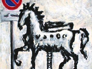 Daniele Leoni, Cavallo di Troia in divieto di sosta, acrilico su sinopia digitale
