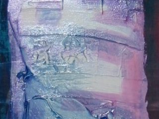 "viola e blu" (2003).
compensato, gesso, aniline e smalti.