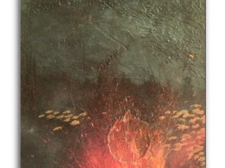 Quadro su pannello multistrato, fondo in composizione di cementi e dipinto ad "esplosione controllata" con vernici acriliche.