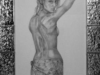 MODELLA ONE 77cm x 45cm
matita su cartoncino
cornice eseguita dall' artista
incisa a mano su lamina con motivo (piccole rose) 