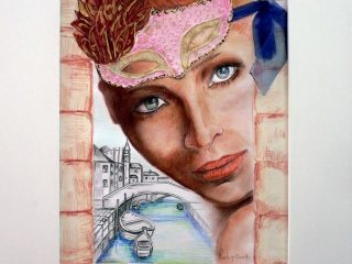 MASCHERA 38cm x 52cm crete colorate su cartoncino 